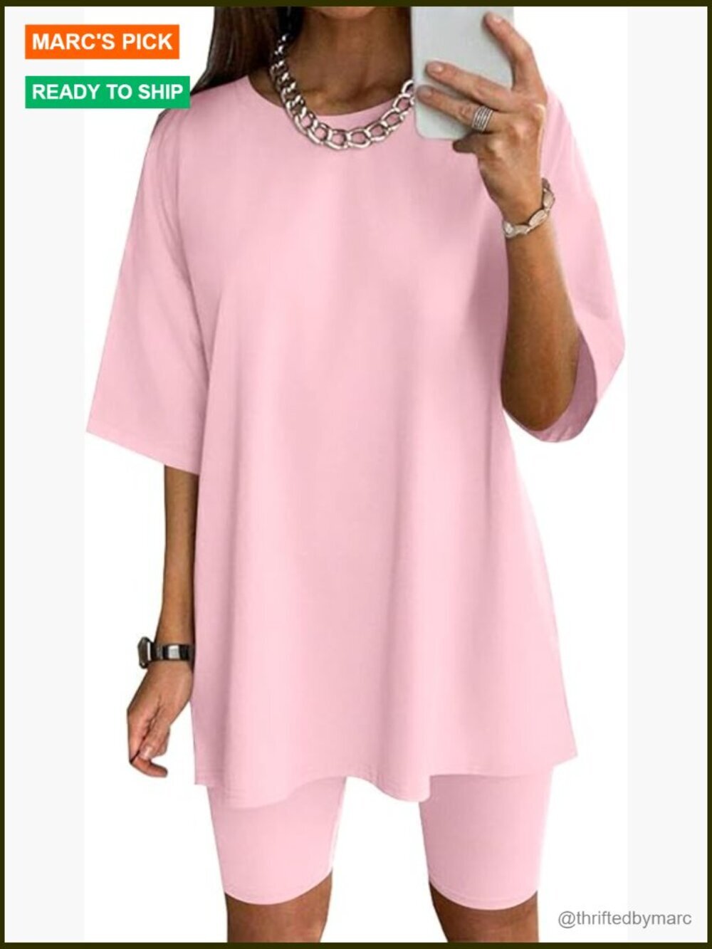 Cotton Lounge Set with Biker Shorts, T-Shirt Top, Size Large